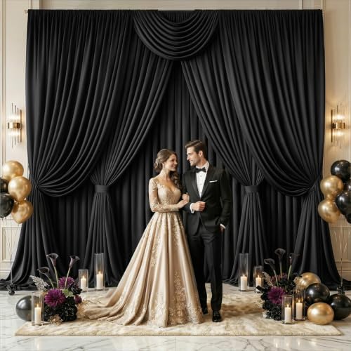 40x10 FT Black Backdrop Curtains for Weddings, Parties and Photo Booths - Image 2