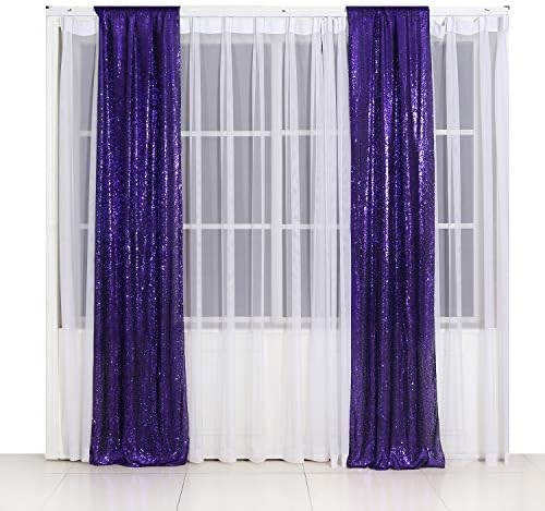Poise3EHome 2ft x 8ft Purple Sequin Photography Backdrop Curtain 2 Panels for Halloween Party Decoration by Poise3EHome