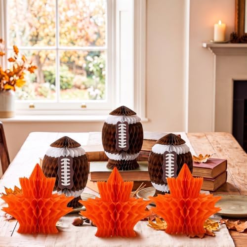 Fourluoo 6 Pcs Fall Football Table Decor, Maple Leaf Honeycomb Centerpieces - Image 4