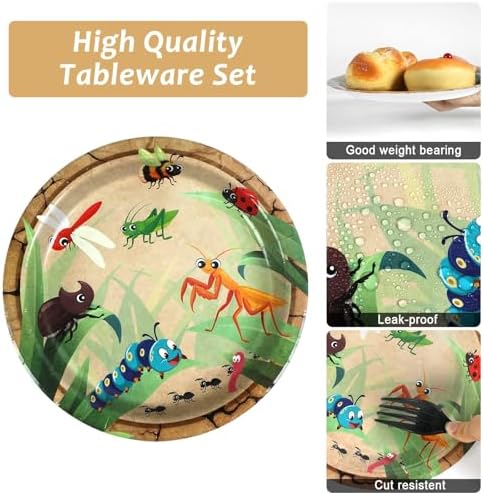 Qyeahkj 100 Pcs Bug Party Plates Napkins Supplies, Spring Summer Ladybugs Bee Reptile Birthday Party Tableware Set Insect Birthday Party Decorations Favors for Boys Girls Serve 25 - Image 4