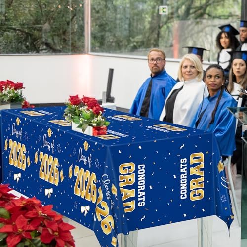 QZYL 4 Pack Graduation Decorations 2026, 54" x 108" Blue and Gold Disposable Graduation Table Cloths, Grad Party Decorations for Class of 2026, Rectangle Plastic Tablecover for College Congrats Grad - Image 5