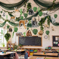 63 Pcs Back to School Jungle Safari Hanging Ceiling Decoration 24" x 13ft Green Banner Artificial Plant Vines Plant Leaf Garland Animal Cardboard Ornament with Rope for Class Party Decor by Relaxgiant