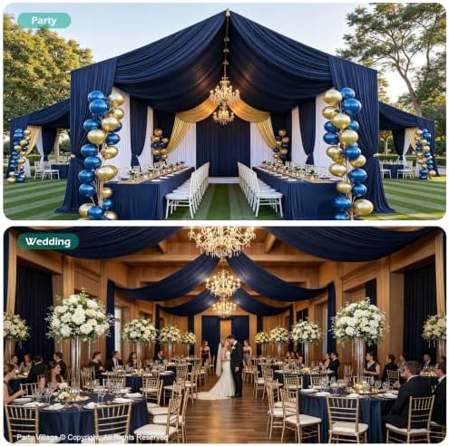 10 Panels 5ft(W) x 20ft(L) Navy Blue Ceiling Drapes for Wedding Parties - Image 5