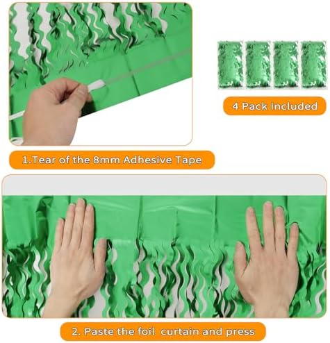 4Pcs Wavy Green Fringe Backdrop -3.3x6.6ft Green Streamer Foil Curtains for Jungle Party Decorations | St Patricks Day Decorations | Football Decorations | Xmas - Image 3