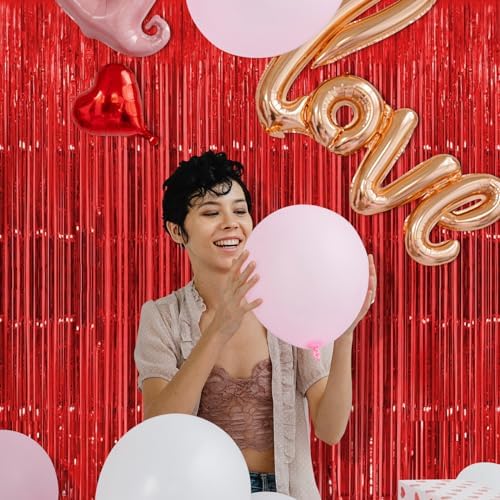 10 Pack Red Backdrop Curtain 3.2ft x 8.2ft Metallic Tinsel Foil Fringe Curtains Photo Booth Background for Birthday Party Decoration Baby Shower Engagement Wedding Christmas Decoration (Red) - Image 5