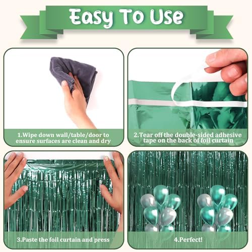 Voircoloria Retro Green Foil Fringe Backdrop Curtains, 3.3x6.6ft, 3pcs - Image 4