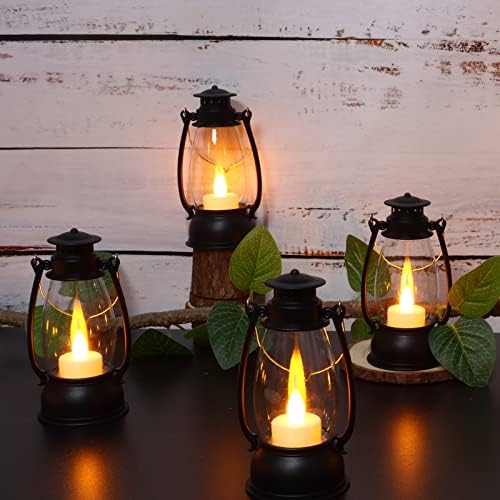 12Pcs Mini Lantern for Cowboy Halloween Christmas Wedding, Black 6" Candle Lantern with Flickering LED for Camping Western Party Decorations, Table Centerpiece, Hanging Lamp Ornaments Bulk - Image 4