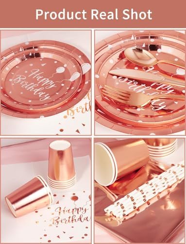 Nkaiso 161 Pcs Rose gold Birthday Plates and Napkins Set -20 Serves - Image 2