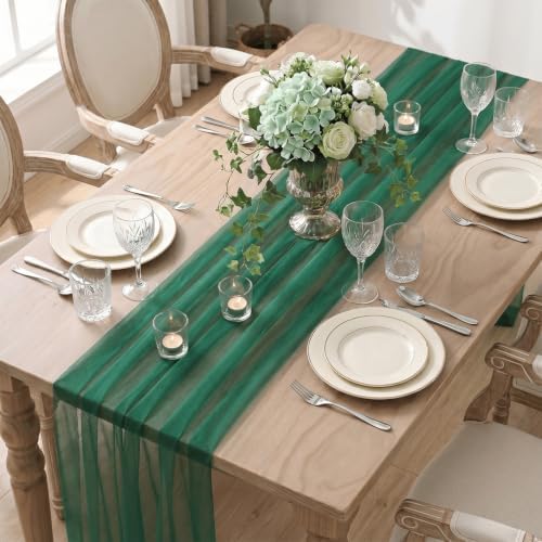 Artoid Mode 6Pcs Dark Green Gauze Table Runner 28x120Inch, Seasonal Sheer Kitchen Dining Holiday Wedding Birthday Baby Shower Table Decor for Home Party - Image 5