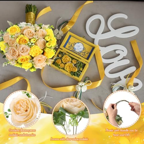 Geosar 16 Bundles Artificial Peonies Flowers,Yellow, Champagne - Image 3