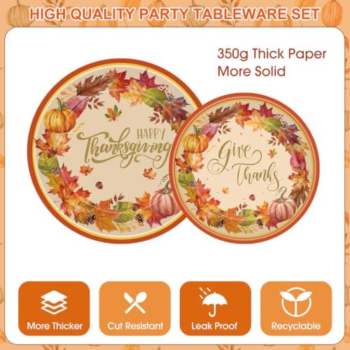 82 Pcs Thanksgiving Paper Plates and Napkins Set - Disposable Gives Thanks Fall Leaf Pumpkin Tableware with Cups Banner Tablecloth for Harvest Thanksgiving Party Decorations Supplies, Serves 20 - Image 5