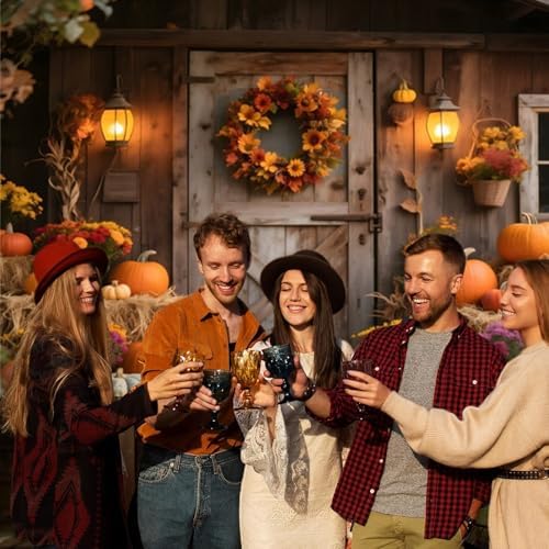 12x10ft Fall Backdrops for Photography Glitter Rustic Wooden Barn Door Fall Photo Backdrop Hay Bales Flowers Pumpkins Autumn Harvest Background Warm Thanksgiving Decorations for Outside - Image 7