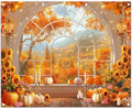 10x8ft Fabric Fall Window Pumpkin Sunflower Photography Backdrop by Swepuck
