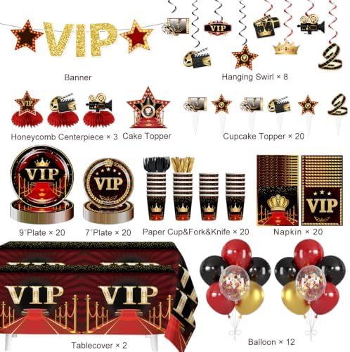 Yingto 177PCS Red Carpet Party Decorations Hollywood Birthday Set Serves 20 - Image 2