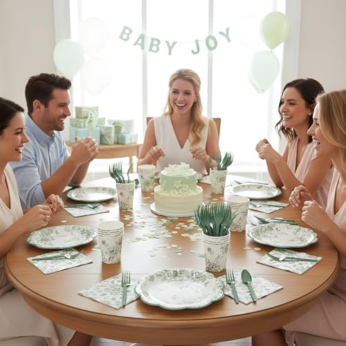 120Pcs Sage Green Floral Plates and Napkins Set for Wedding Bridal Shower - Image 6