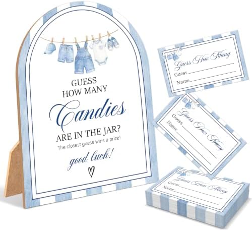 Blue Jean Baby Shower Games, Denim Western Guess How Many Candies Are In The Jar, 6x8 Inch Arch Wooden Sign With Stand And 50 Guessing Cards, Gender Reveal Party Supplies & Decorations - JC06 by Unknown
