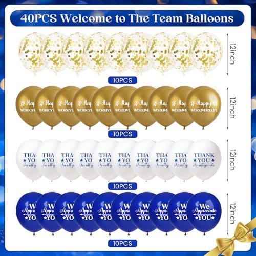 40pcs Happy Work Anniversary Decorations Balloons Blue Gold Happy Workiversary Thank You We Appreciate You Balloons Work Anniversary Decorations for Office Employee Appreciation Gifts for Worker - Image 4