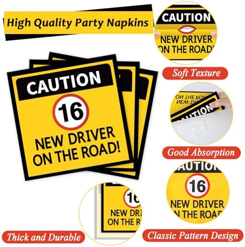 100 Pcs Drivers License 16th Birthday Party Decorations New Driver Car Plates and Napkins Set Disposable Racing 16 Years Old Paper Tableware for Boys Learner Driver Theme Supplies Serves 25 - Image 4