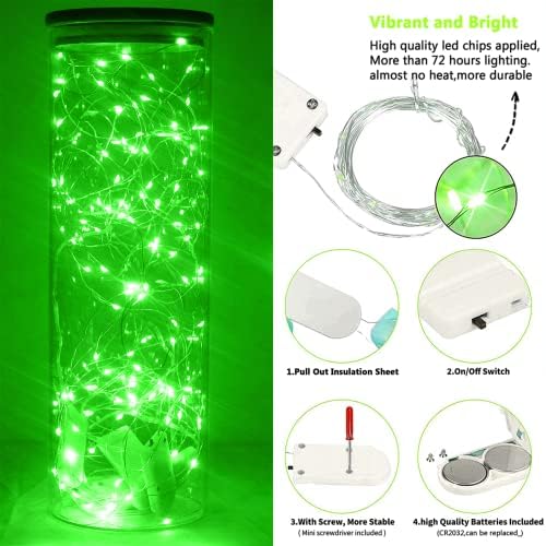 SmilingTown 15 Packs 20 Led Green Fairy Lights Battery Operated St Patricks Day Lights 6.6ft Silver String Lights Waterproof Firefly Starry Light for DIY Table Centerpieces Halloween Christmas Party - Image 3