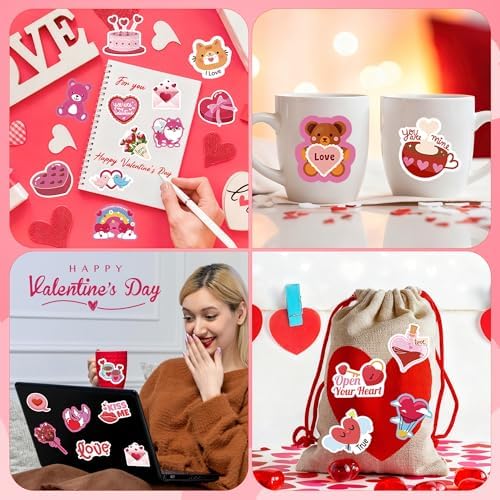 OHOME Valentines Stickers - 100 PCS Heart Stickers for Kids Classroom School - Valentines Day Crafts Gifts Treats Decor Cards Scrapbooking Decorations Supplies - Valentine's Party Favors - Image 5