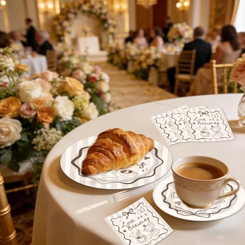 96Pcs Love Is Brewing Bridal Shower Plates Napkins Sets Love is Brewing Coffee Party Decorations Supplies Tableware with Plates Napkins Forks for Wedding Engagement Bachelorette Party Serves 24 Guests - Image 5