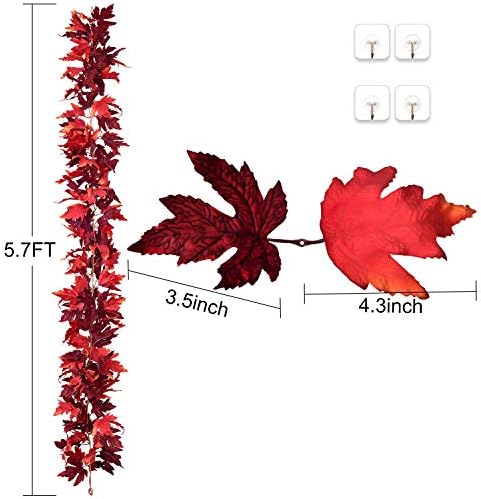 DearHouse 2 Pack Fall Garland Maple Leaf, 5.9Ft/Piece Hanging Vine Garland Artificial Autumn Foliage Garland Thanksgiving Decor for Home Wedding Fireplace Party Christmas (Dark Red) - Image 7