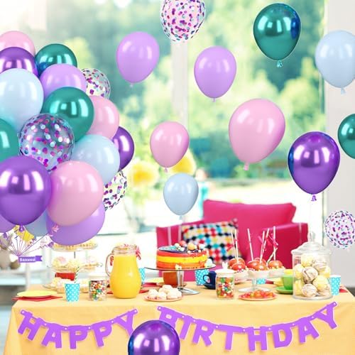 Mermaid Balloons, 50 Pcs Pink Teal Purple for Girls Princess Birthday Party - Image 4