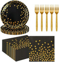 75PCS Black and Gold Paper Plates and Napkins Party Supplies, Disposable Black Gold Dessert Plates Black Napkins Tableware Dinnerware Set for Birthday Retirement Weddings Baby Shower Party Decor by BOKFJBP