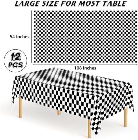 12Pack Table Cloth Rectangle Table, 54" x 108" Plastic Tablecloth, Black and White Checkered Table Covers, Waterproof Disposable Table Cloth for Outdoor Picnic Indoor Birthday Party Supplies Dinner - Image 2
