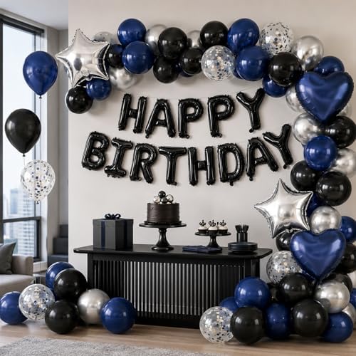 Navy Blue and Black Birthday Decorations for Men Happy Birthday Banner - Image 6