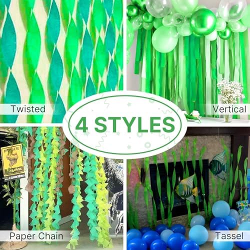 PartyWoo Crepe Paper Streamers 4 Rolls 328ft, Pack of Crepe Paper Light Green and Grass Green Streamers Party Decorations, Crepe Paper for Birthday Decorations, Party Decorations (1.8 In x 82 Ft/Roll) - Image 5