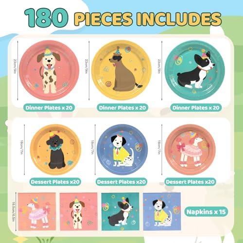 180Pcs Pet Dog Party Supplies Paper Plates and Napkins Serve 60 - Image 2