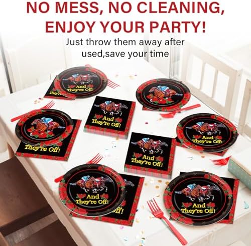 Qyeahkj 100PCS Derby Day Plates and Napkins Party Supplies Horse Racing Tableware Set Kentucky Party Decorations Favor Racing Horse Roses Dinner Plates for Derby Day Celebrations Serves 25 - Image 5
