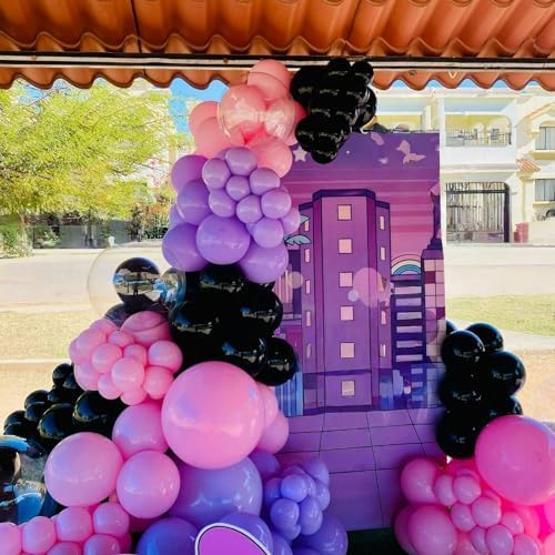 Pink and Purple Balloon Garland Arch Kit, Black Purple Pink Metallic Confetti Latex Party Balloons with Explosion Star Foil Balloon for Girls Bridal Baby Shower Wedding Birthday Party Decorations - Image 7