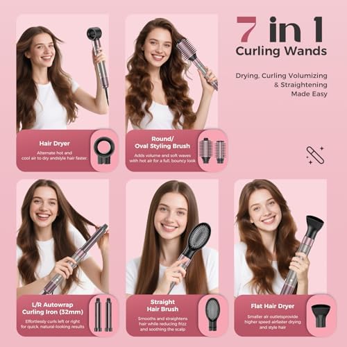 Vincofy 7 in 1 Hot Air Styler,1500W Hair Dryer Brush with Auto-Wrap Curlers - Image 2