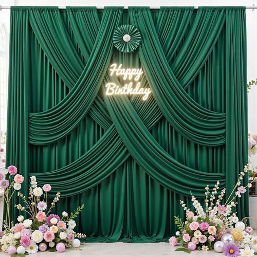40 ft x 10 ft Wrinkle Free Hunter Green Backdrop Curtain for Parties, Polyester Dark Green Photo Backdrop Drapes 8 Panels 5x10ft for Baby Shower Wedding Birthday Party Photography Curtains - Image 4