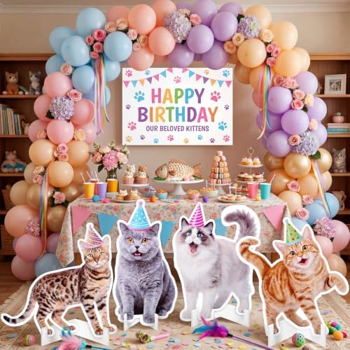 Honoson 4 Pcs Large 32" Cat Birthday Decorations Cardboard Cutouts - Image 5