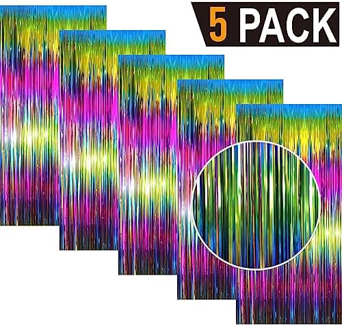 GOER 3.2 ft x 8.2 ft Metallic Tinsel Foil Fringe Curtains Party Photo Backdrop Party Streamers for Birthday,Graduation,New Year Eve Decorations Wedding Decor(5 Packs,Macaroon Rainbow) - Image 2