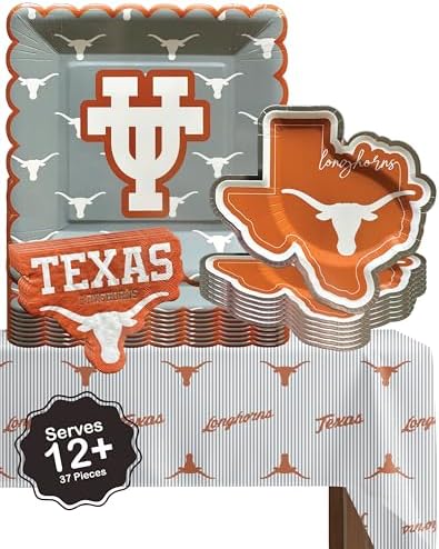 University of Texas Longhorns Party Decorations with Plates & Napkins 37 Pc by PartyKandyDecorGifts