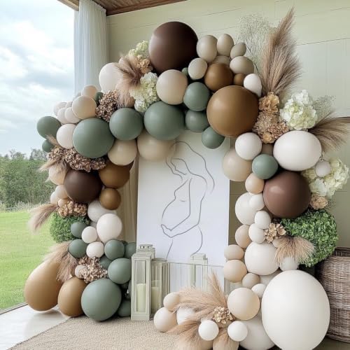 Dusty Green Nude Balloon Arch Double Stuffed Sage Green Brown Beige White Sand Cream Balloon Garland Kit for Neutral Baby Shower Birthday Wedding Woodland Wild One Dinosaur Fall Boho Party Decor - Image 7
