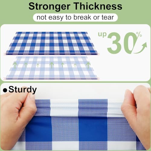 misaya 12 Packs Blue White Buffalo Gingham Plastic Disposable Table Cloth - Image 2