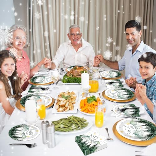 96Pcs Baby It's Cold Outside Plates and Napkins for Winter Baby Shower Party Supplies Forest Wonderland Dessert Disposable Plates Snowflake Tableware Set for 24 Guests Birthday Party Decorations - Image 5