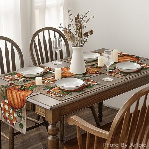 Artoid Mode Wood Polka Dot Pumpkins Fall Placemats Set of 6-12 x 18 Inch - Image 6