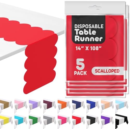 Red Scallop Table Runner, Disposable Plastic, 5 Pack, 14x108in by Swanoo