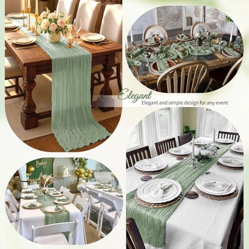 12 Pack Sage Green Cheesecloth Table Runner 10Ft, Gauze Table Runners 21.5 x 120 inch,Semi Sheer Cheese Cloth Fabric Runner Bulk for Wedding,Party,Baby Shower,Bridal Shower - Image 3