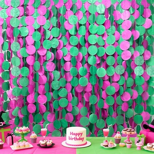 205 Ft Hot Pink and Green Party Decorations Circle Dot Backdrop Garland Tissue Paper Polka Dots Hanging Streamer for Witches Theme Birthday Bachelorette Wedding Engagement Party Supplies - Image 6