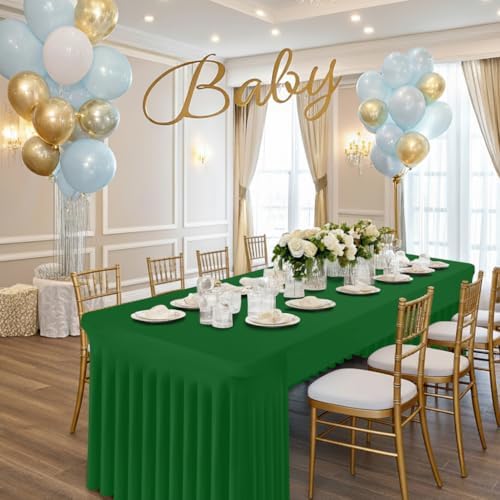 Smiry 2 Pack Spandex Open Back Tablecloth,Elastic Fitted Stretch Tablecloth for 4FT Rectangle Tables,Waterproof Washable Table Cover Skirt for Wedding, Banquet (Emerald Green, 48Lx30Wx30H Inch) - Image 5