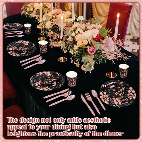 Pickmesh 400 Pcs 50th Birthday Party Supplies, Black Pink Tableware Set - Image 4