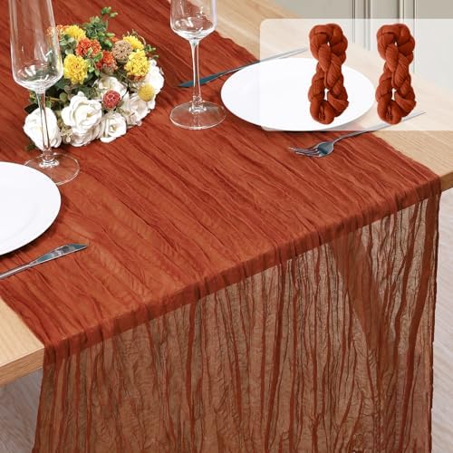 2 Pack Cheesecloth Table Runner 10Ft Christmas Gauze Boho Table Runners for Wedding Decor Bridal Shower Decorations(35" x 120") by Home