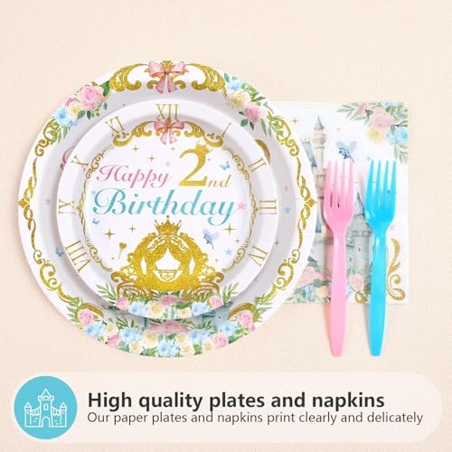 Grencian 96Pcs Princess 2nd Birthday Party Supplies for Girl Serves 24 - Image 2